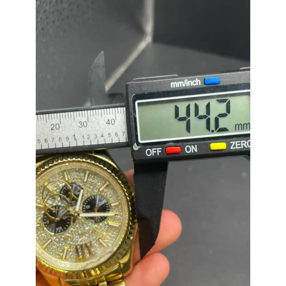 Michael Kors Gold Tone Glitz Chronograph Wristwatch Fluted Bezel For Parts